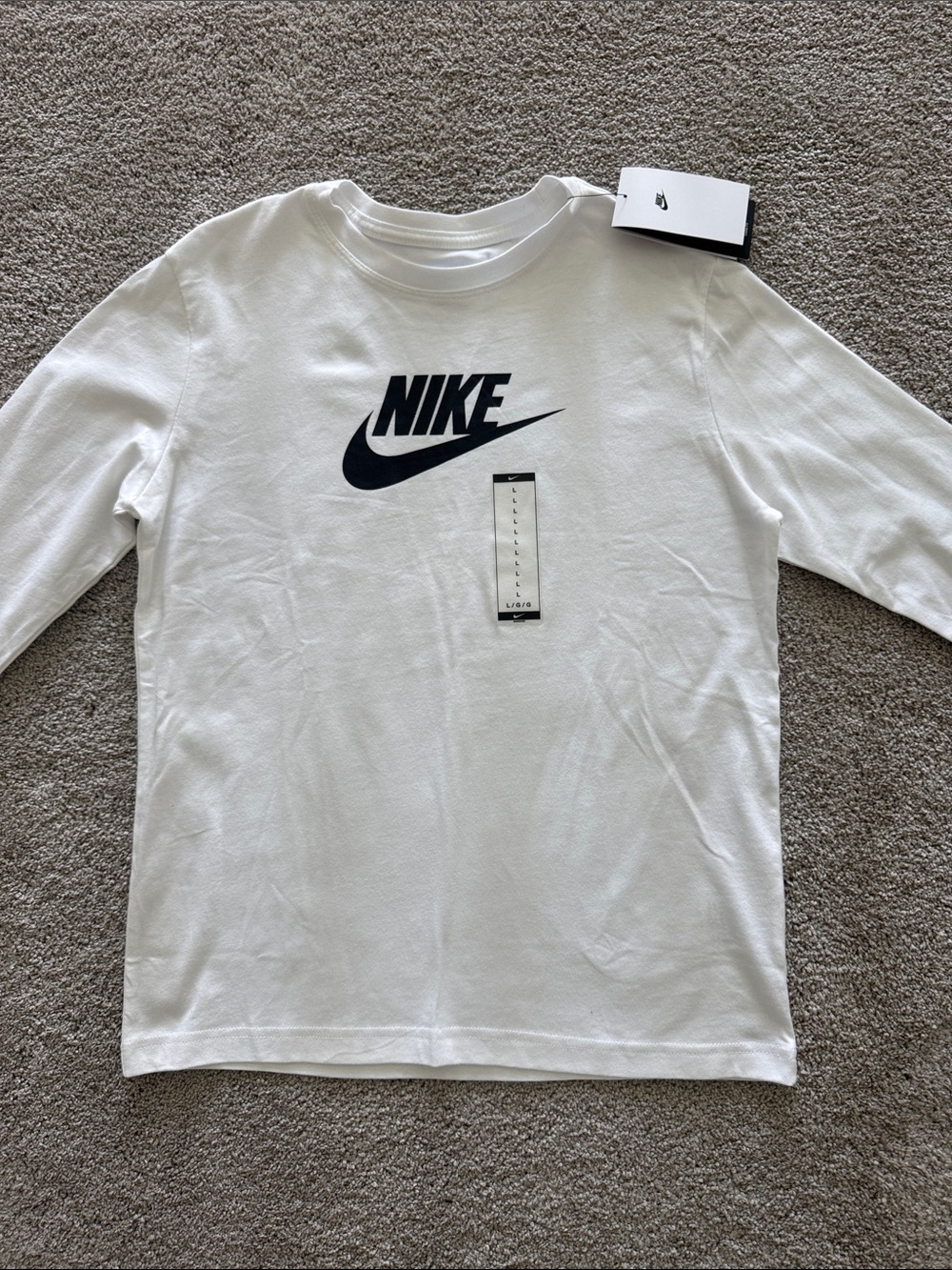 Nike White Long Sleeve Tee with Black Logo